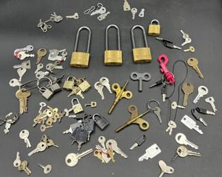 Brass Padlocks & Old Keys Lot