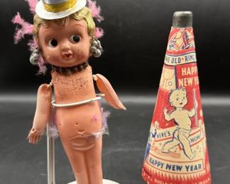 Celluloid Kewpie Doll & New Year's Horn