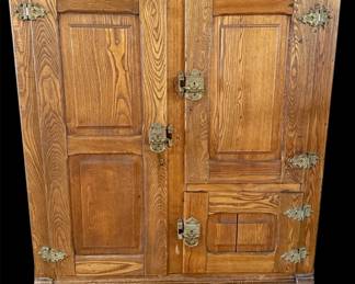 Antique Oak Ice Box 3 Compartments