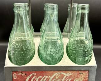Coca Cola Metal Carrier & Bottles