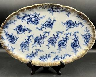 Antique Flow Blue Transfer Ware Platter