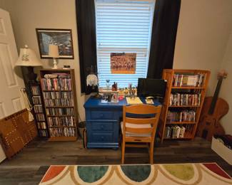 DVDs, CDs, desk and office supplies