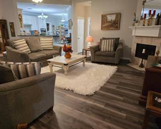 Living room set:  Couch, Loveseat and Chair, coffee table + more