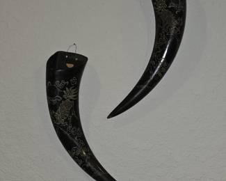 Vintage - etched water buffalo horns