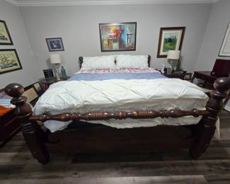 King-sized bed with headboard, footboard, bed frame, mattress & box spring