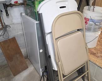 Mini fridge,  folding chairs 