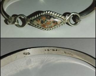 Vintage Sterling Silver Leopardskin Jasper Cuff Bracelet