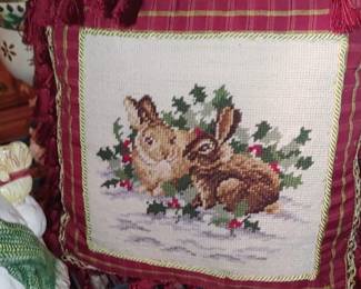 Beautiful needlepoint rabbit pillows