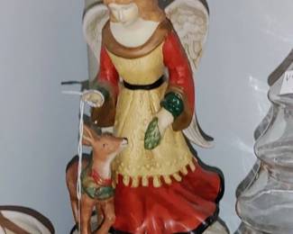 Vtg 1994 Porcelain Christmas Angel and Deer Fawn Statue Figurine Music Box 10'