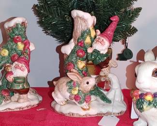 2 Vintage 1991 Ceramic Hand Painted Elf Candleholder Christmas Figures