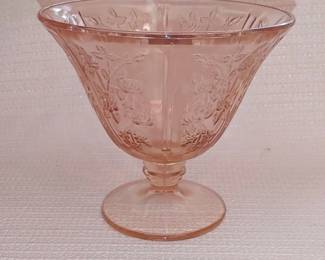 Federal Glass Sharon Pink Cabbage Rose Footed Compote Candy dish
