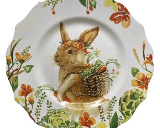 4 Pier One Floral “Lilly” the Bunny Porcelain Decorative Plate Cabbage Artichoke