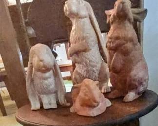 Vintage life-size terracotta garden rabbits ( have not been outside )