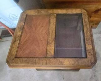 1970s Postmodern Burlwood Smoke Glass end table