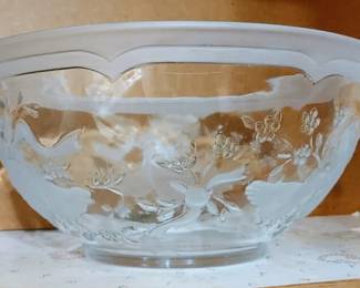 FLORAL clear satin glass serving bowl