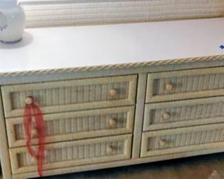 Vintage Henry Link Vintage White Wicker Six (6) Drawer Double Dresser with original