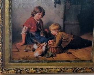 #2 small prints Felix Schlesinger "Feeding the Rabbits" Boy Girl Rabbits