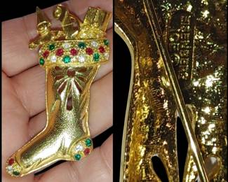 Eisenberg Ice Christmas stocking brooch