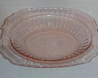 VTG Anchor Hocking Mayfair Pink Open Rose Oval Serving Bowl Depression Glass
