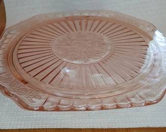 Mayfair open rose cake plate pink depression class