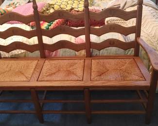 Vintage Pine Rustic 3 seater Ladderback Rush Seat Bench