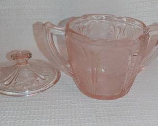 Pink Depression Glass Jeanette Cherry Blossom Sugar Bowl w/ Lid VGC