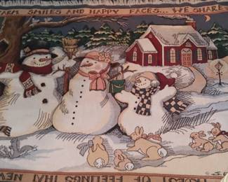 snowman family tapestry throw blanket designed by S. Winget for Goodwin Weavers.