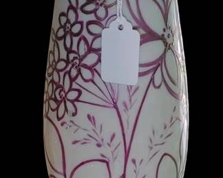 Tall Antique Victorian Bristol Glass Vase Blue Ruffled Hand Painted Floral