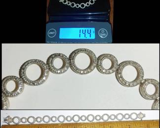 925 Sterling Silver Pave Diamond Cut Natural Diamond CIRCLE Link Tennis Bracelet size 7.5