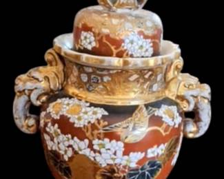 Fabulous antique Oriental ginger jar with incense burner on top