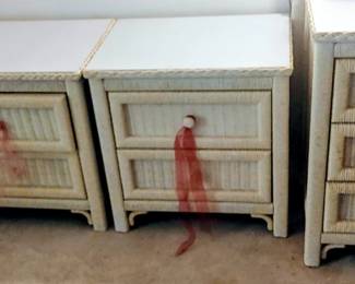 Henry Link Vintage White Wicker night stands With white tops