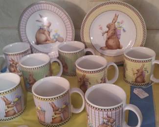 vintage Sakura "Easter" stoneware mugs and plates designed by Debbie
