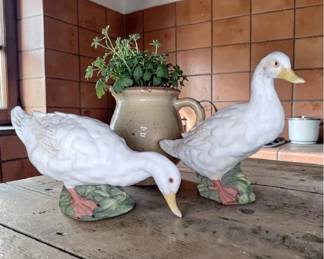 Beautiful pair of vintage large bisque porcelain ducks