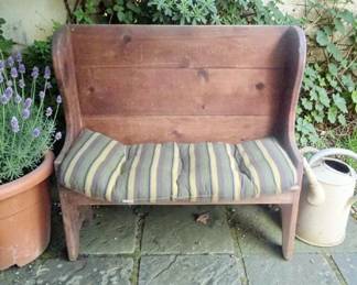 vintage pine high-back settle bench