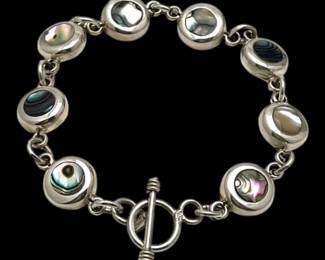 Vintage Abalone Shell Sterling Silver Bracelet -