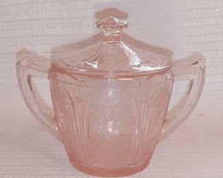 Pink Depression Glass Jeanette Cherry Blossom Sugar Bowl w/ Lid VGC