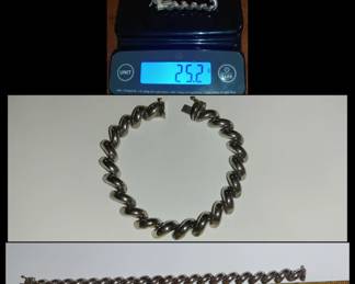 Vintage 925 Sterling Silver Macaroni Link Italy Chain Bracelet size 8.5