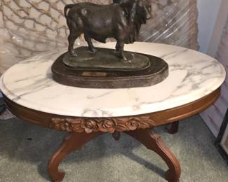 Antique Marble Top Coffee Table  - Brahman Bull