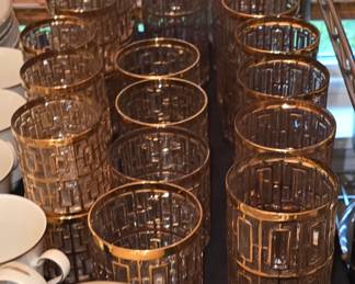 Imperial Glass Shoji Gold Trellis Drinking Glasses 