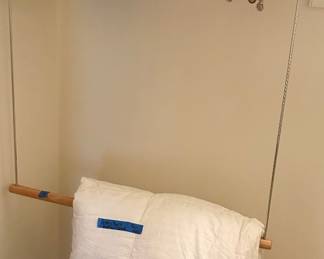 Pottery Barn, FULL size  ($400) Down comforter; like new $95; double hang rod $20