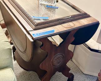 Waterford (Ireland) Clock $45; Antique 2 tier drop sides table cart $115