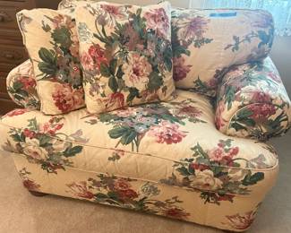 Highland House Floral with cream background chair and a half  47”w x 40”d x 34”h $115