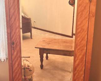 Vntg solid wood, beveled full mirror Armour w/ bottom drawer 32”w x 22”d x 75”h $300