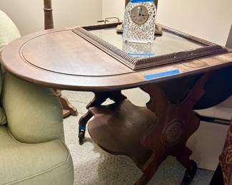 Waterford (Ireland) Clock $45; Antique 2 tier drop sides table cart $115 (as is)