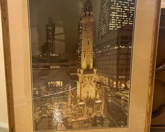 Framed Chicago Water Tower at Night print $60