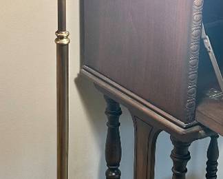 3/4 (50”h) vintage floor lamp with frosted, scalloped glass shade; floor button on/off $150