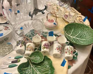 English china mugs $10ea; lettuce bowl & serving dish with dip section  $40ea