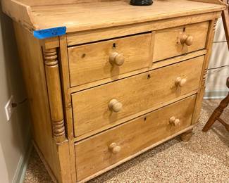 4 drawer pine cabinet chest 37”w x 19”d x 37”h. Needs some work. $35