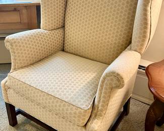 Wing back cream chair with wood legs $95