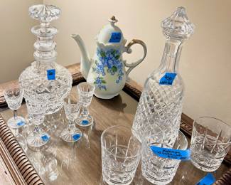 Vntg Irish Waterford Crystal decanters, Rocks & Cordial Glasses